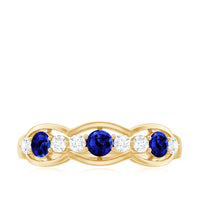 Certified Lab Grown Blue Sapphire Half Eternity Ring with Diamond