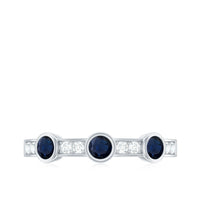 Natural Blue Sapphire Half Eternity Ring with Diamond for Women