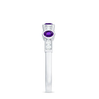 Genuine Amethyst Diamond Half Eternity Ring in Bezel Set