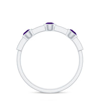 Genuine Amethyst Diamond Half Eternity Ring in Bezel Set