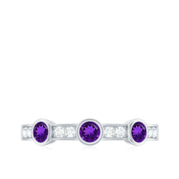 Genuine Amethyst Diamond Half Eternity Ring in Bezel Set