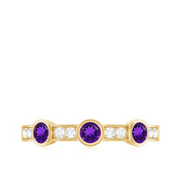 Genuine Amethyst Diamond Half Eternity Ring in Bezel Set