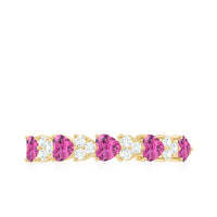 Heart Shape Half Eternity Ring with Pink Tourmaline and Diamond