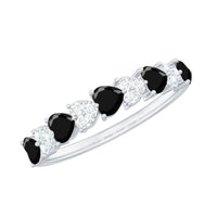 Heart Shaped Black Onyx and Diamond Half Eternity Ring
