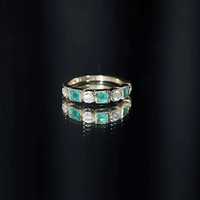 Real Emerald and Diamond Half Eternity Wedding Band in Bezel Set