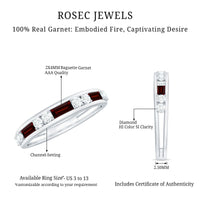 Genuine Baguette Garnet Half Eternity Band with Diamond