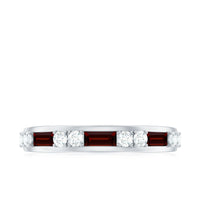 Genuine Baguette Garnet Half Eternity Band with Diamond