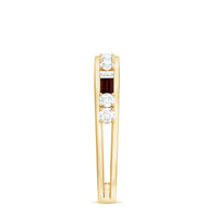 Genuine Baguette Garnet Half Eternity Band with Diamond