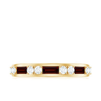 Genuine Baguette Garnet Half Eternity Band with Diamond