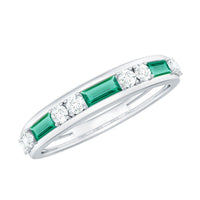Minimal Baguette Lab Grown Emerald Half Eternity Ring with Diamond