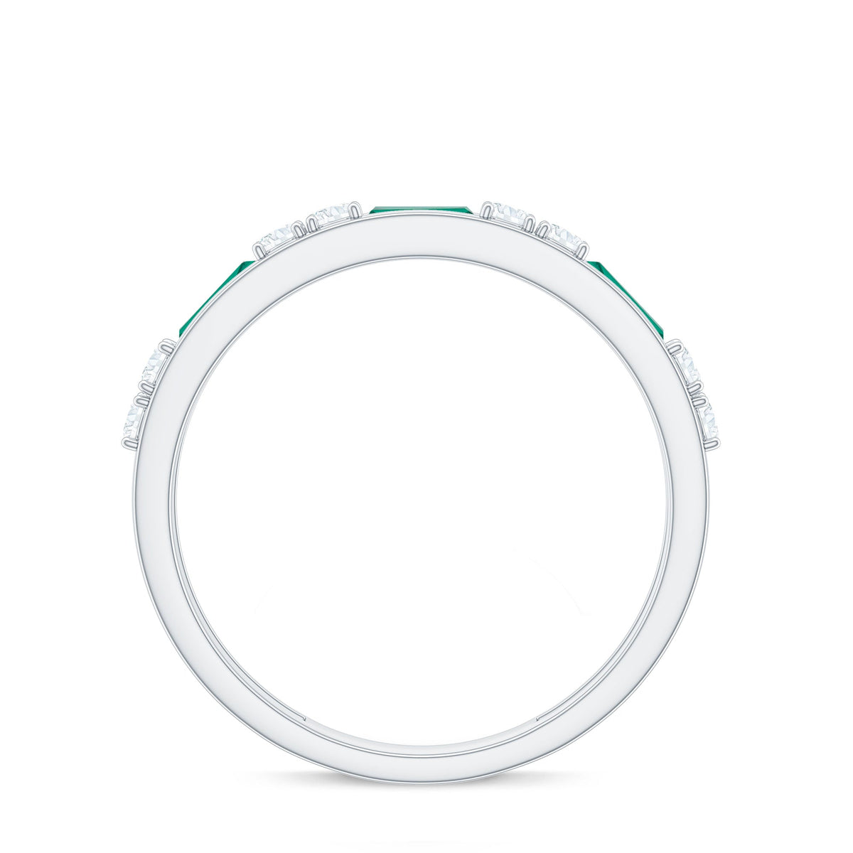 Minimal Baguette Lab Grown Emerald Half Eternity Ring with Diamond