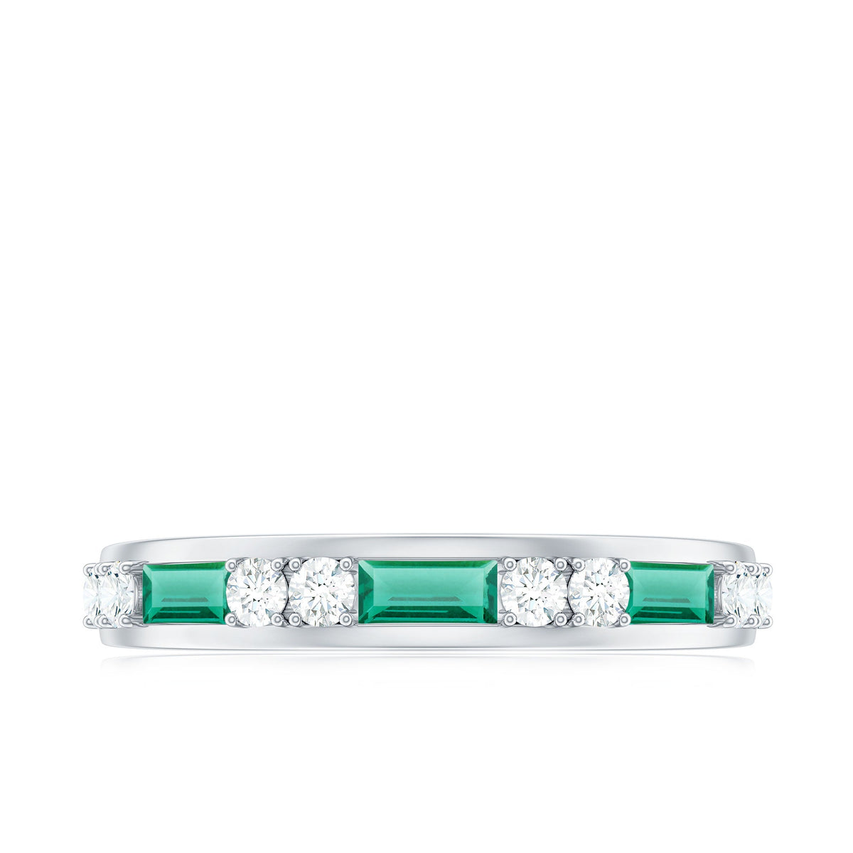 Minimal Baguette Lab Grown Emerald Half Eternity Ring with Diamond