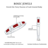 Minimal Created Ruby and Diamond Half Eternity Band Ring