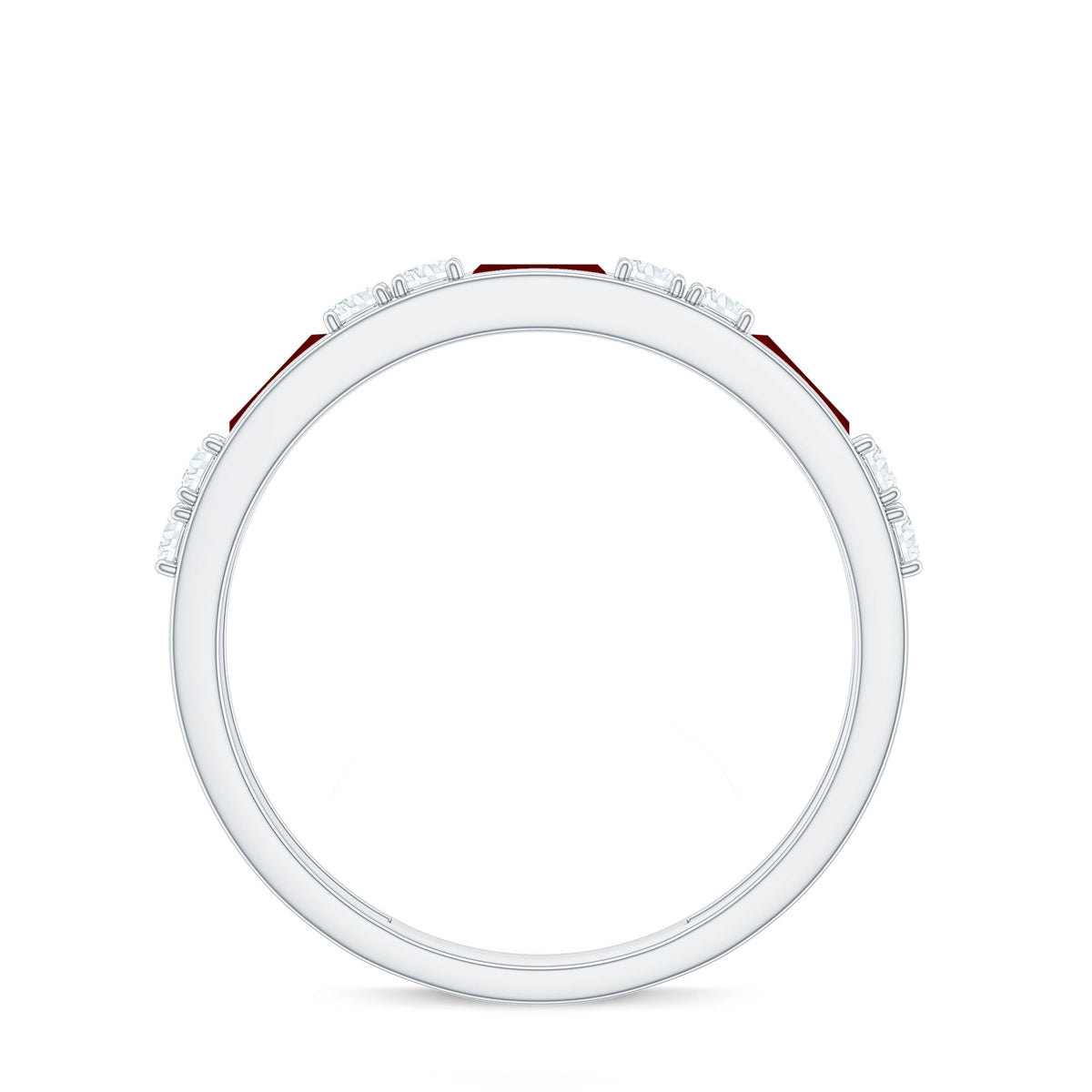 Minimal Created Ruby and Diamond Half Eternity Band Ring