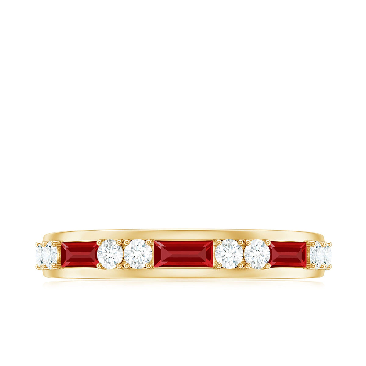 Minimal Created Ruby and Diamond Half Eternity Band Ring