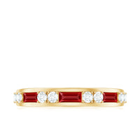 Minimal Created Ruby and Diamond Half Eternity Band Ring
