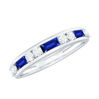 Certified Lab Grown Blue Sapphire Baguette Half Eternity Band with Diamond