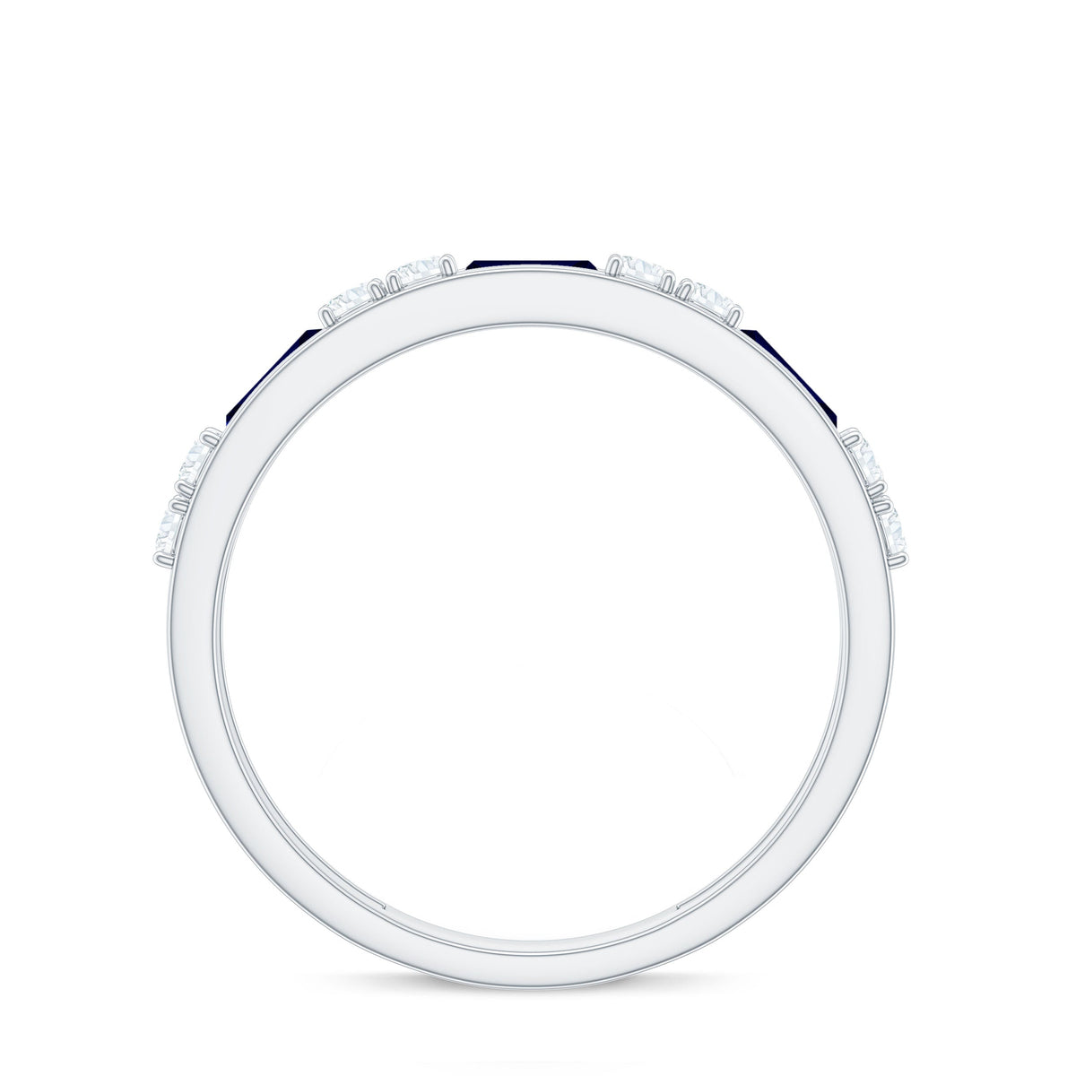 Certified Lab Grown Blue Sapphire Baguette Half Eternity Band with Diamond