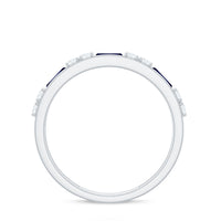 Certified Lab Grown Blue Sapphire Baguette Half Eternity Band with Diamond