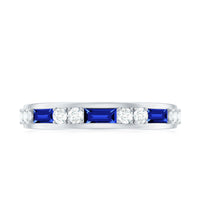 Certified Lab Grown Blue Sapphire Baguette Half Eternity Band with Diamond