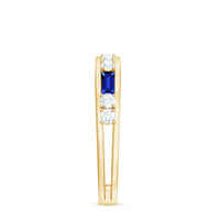 Certified Lab Grown Blue Sapphire Baguette Half Eternity Band with Diamond
