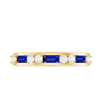 Certified Lab Grown Blue Sapphire Baguette Half Eternity Band with Diamond