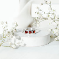 Natural Princess Cut Garnet Diamond Wedding Band