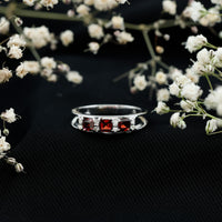 Natural Princess Cut Garnet Diamond Wedding Band