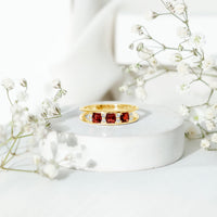 Natural Princess Cut Garnet Diamond Wedding Band