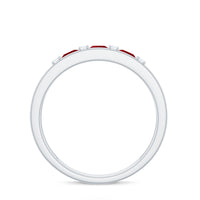 Natural Princess cut Ruby Double Band Ring with Diamond