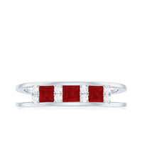 Natural Princess cut Ruby Double Band Ring with Diamond