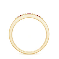 Natural Princess cut Ruby Double Band Ring with Diamond