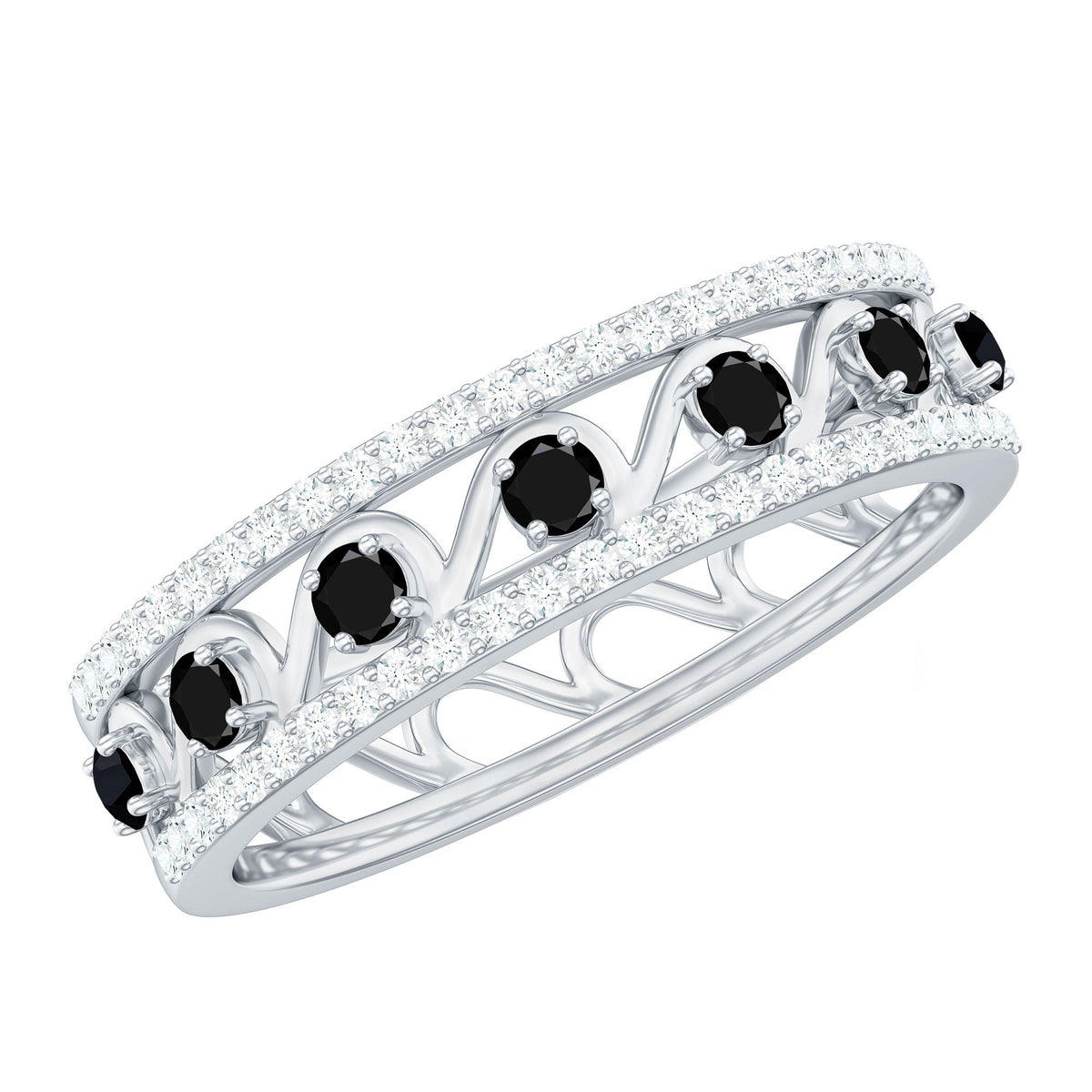 Designer Black Spinel Diamond Half Eternity Band Ring for Anniversary