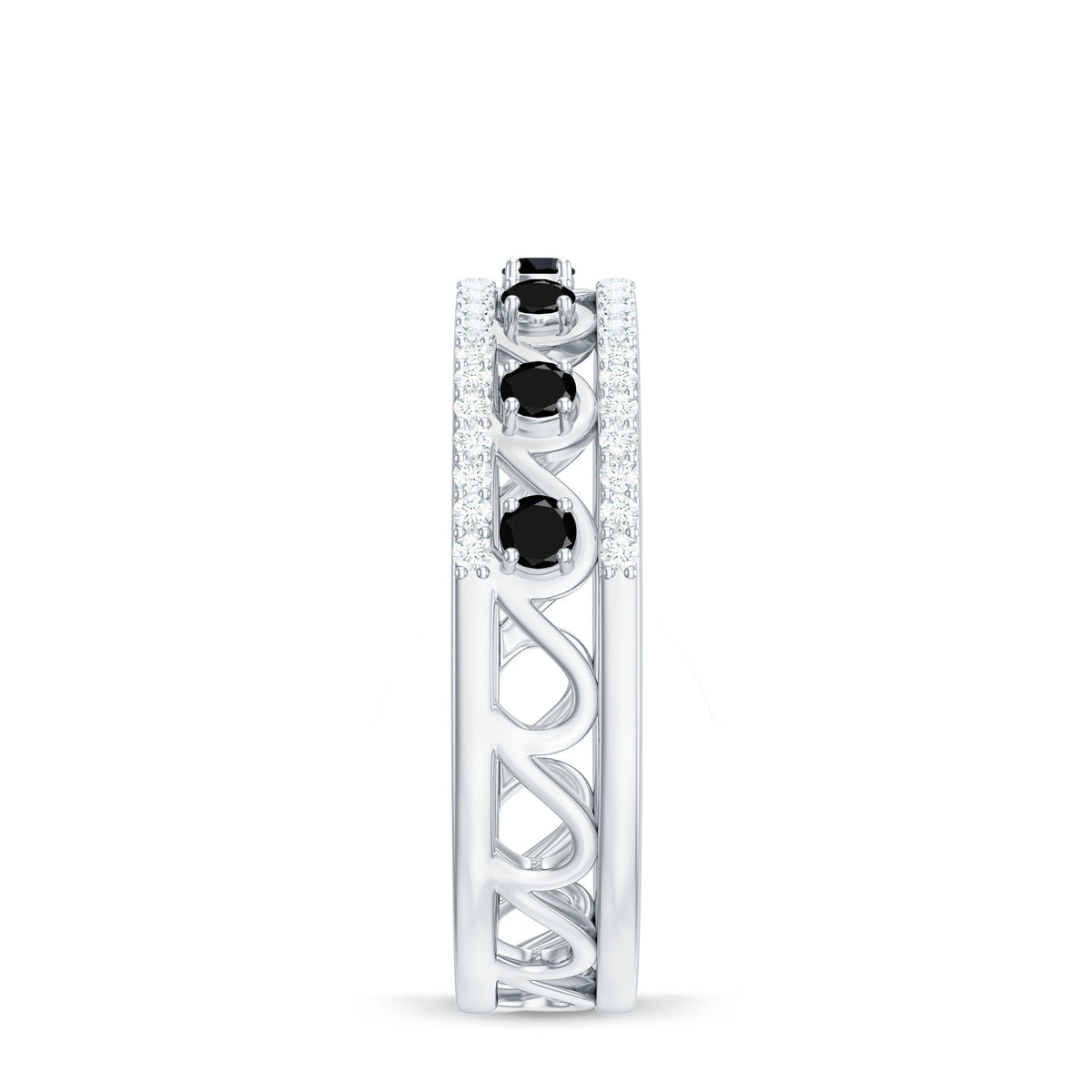 Designer Black Spinel Diamond Half Eternity Band Ring for Anniversary
