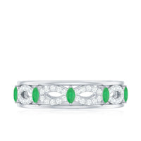 Genuine Emerald Diamond Eternity Wedding Band with Infinity Shank