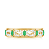 Genuine Emerald Diamond Eternity Wedding Band with Infinity Shank
