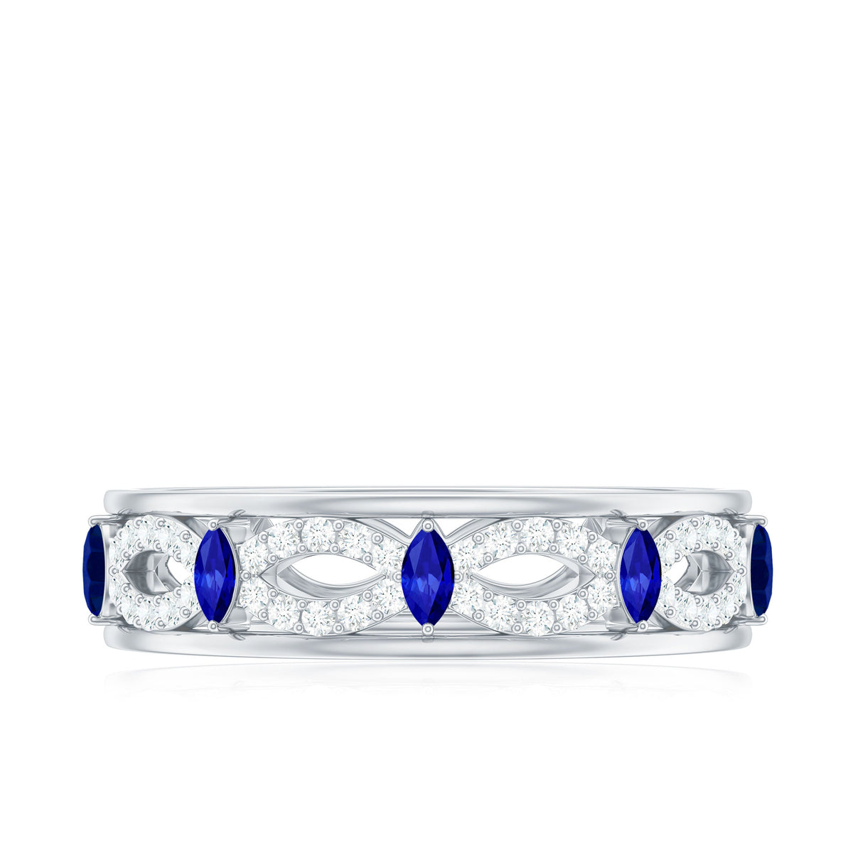 Certified Lab Grown Blue Sapphire Infinity Band Ring with Diamond