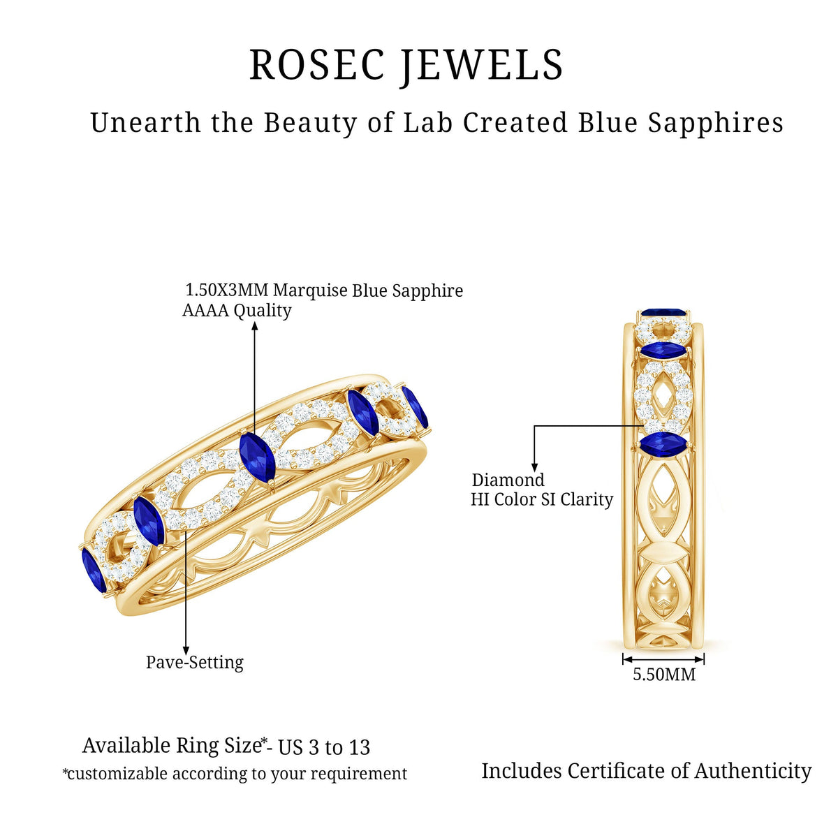 Certified Lab Grown Blue Sapphire Infinity Band Ring with Diamond