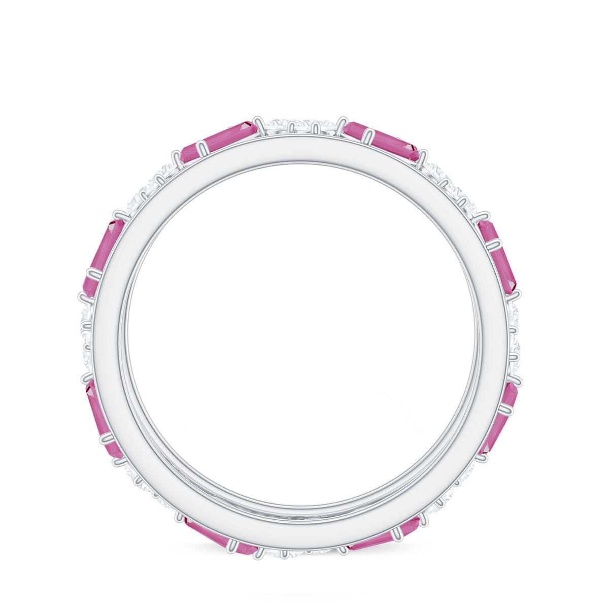 Certified Pink Tourmaline and Diamond Zig Zag Eternity Band
