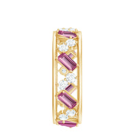 Certified Pink Tourmaline and Diamond Zig Zag Eternity Band