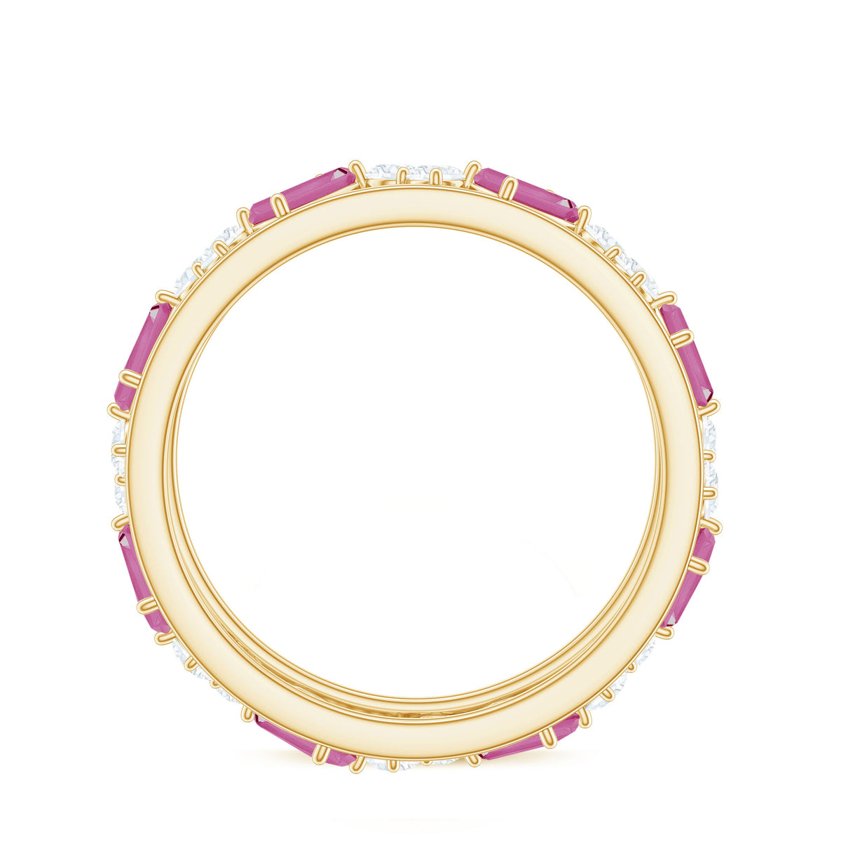 Certified Pink Tourmaline and Diamond Zig Zag Eternity Band