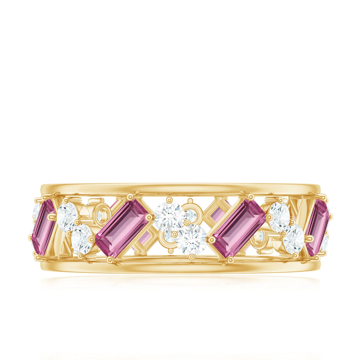 Certified Pink Tourmaline and Diamond Zig Zag Eternity Band
