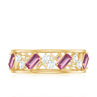 Certified Pink Tourmaline and Diamond Zig Zag Eternity Band