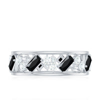 Black Onyx and Diamond Zig Zag Wide Wedding Band