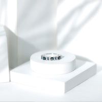 Baguette and Princess Cut London Blue Topaz Half Eternity Ring with Moissanite