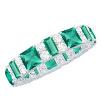 Certified Lab Grown Emerald Eternity Wedding Band with Diamond