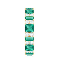 Certified Lab Grown Emerald Eternity Wedding Band with Diamond