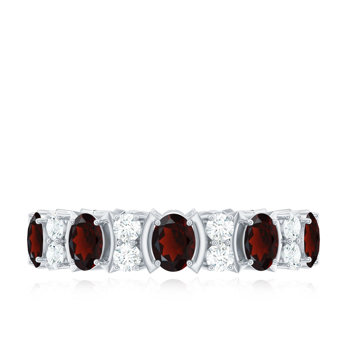 Natural Garnet Diamond Eternity Wedding Band Ring