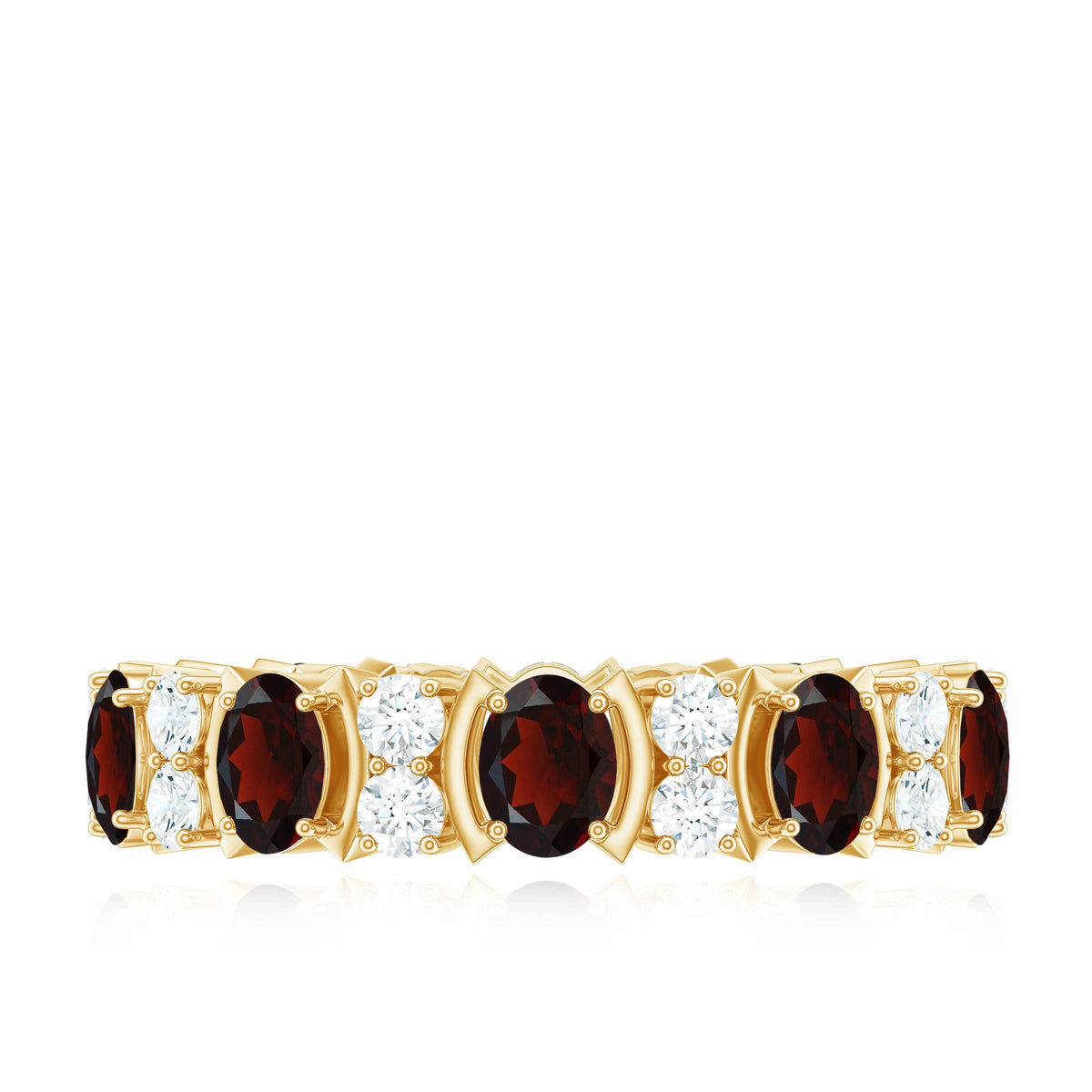 Natural Garnet Diamond Eternity Wedding Band Ring