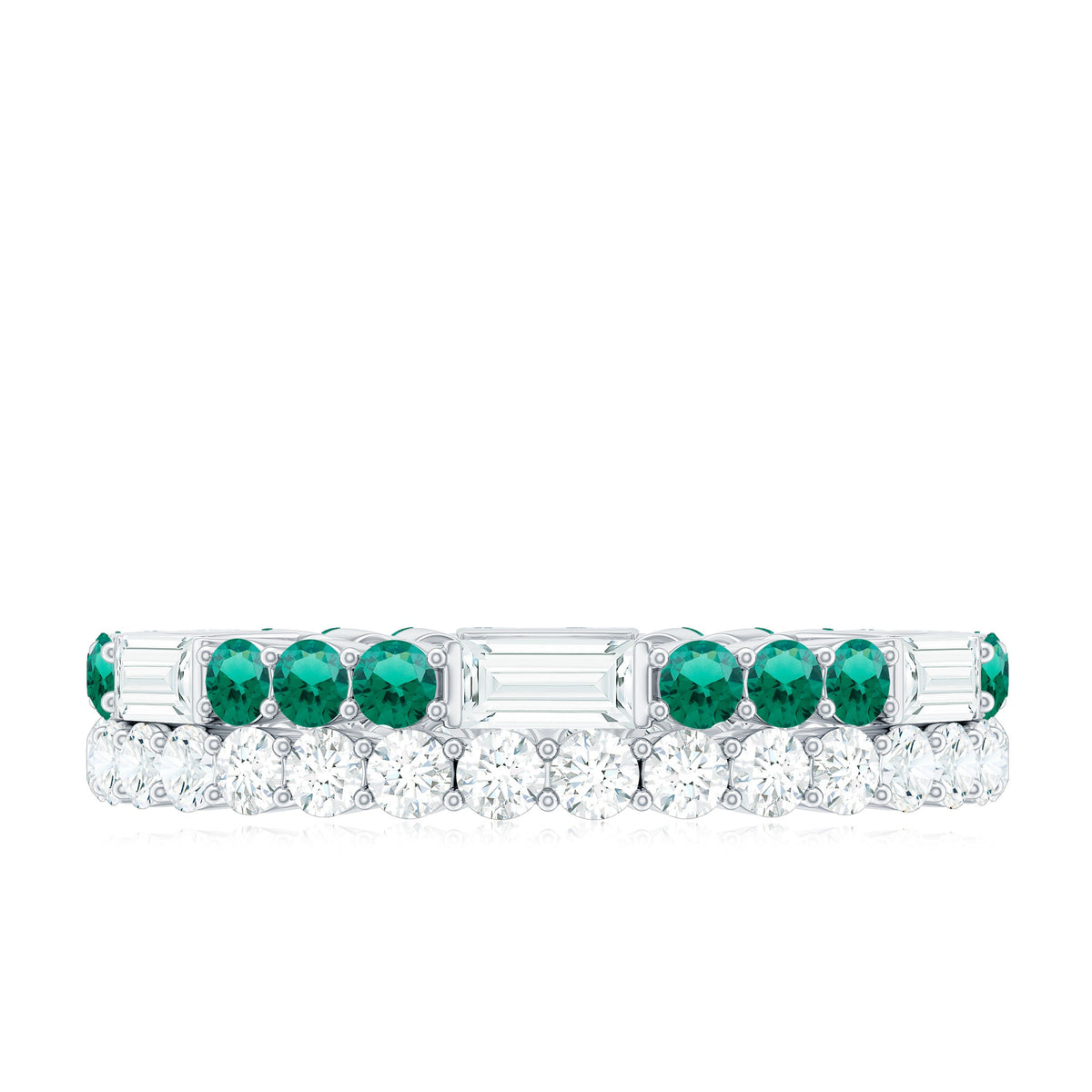 Certified Lab Grown Emerald Double Row Eternity Wedding Band